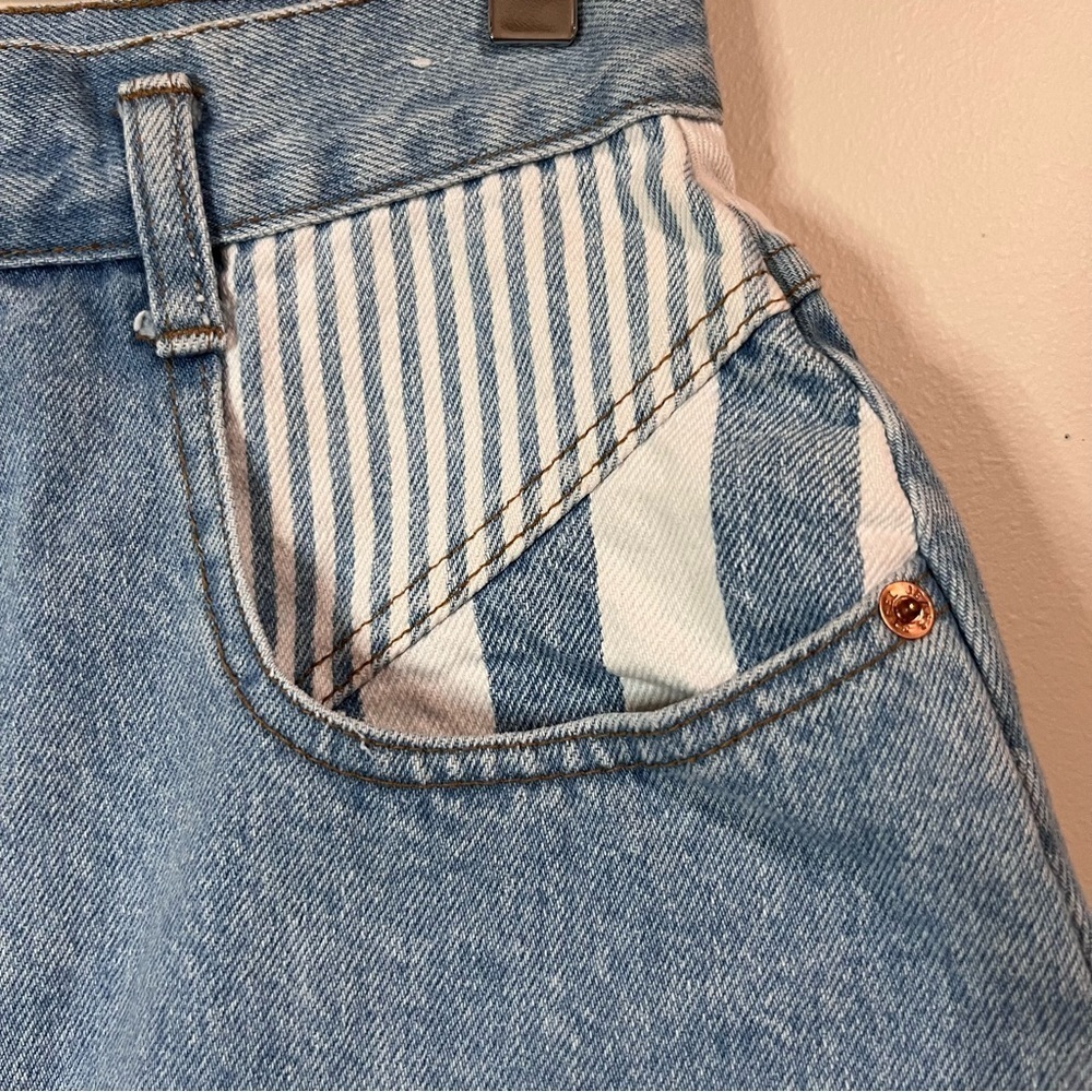Vintage 90s Steel Jeans Women’s Juniors Denim Striped Mini Skirt - Picture 4 of 9
